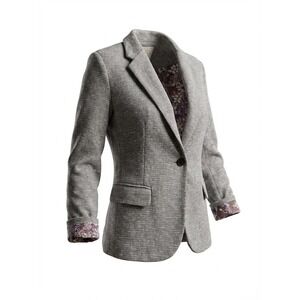 Cartonnier Women's Gray Tweed Blazer Jacket Floral Lining Button Front Office